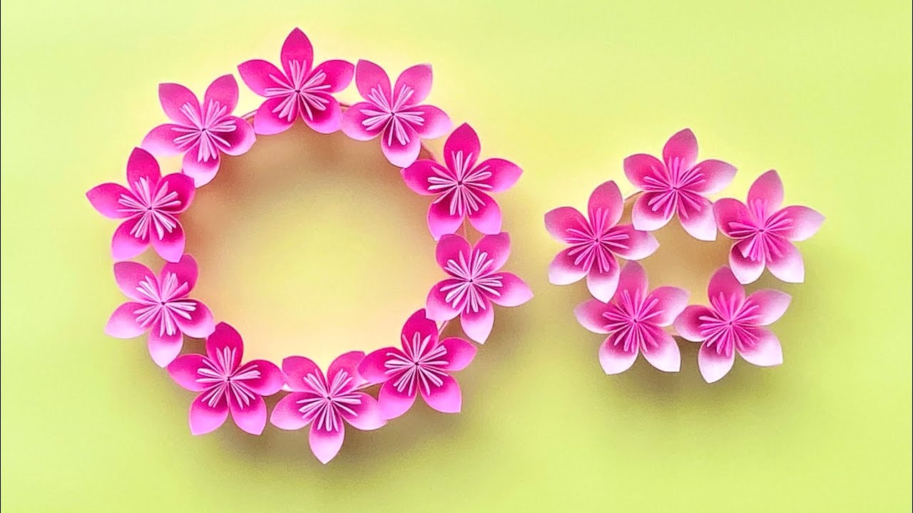 折り紙とコピー 用紙で作るフラワーリースの作り方／Paper flower wreath  How to make it