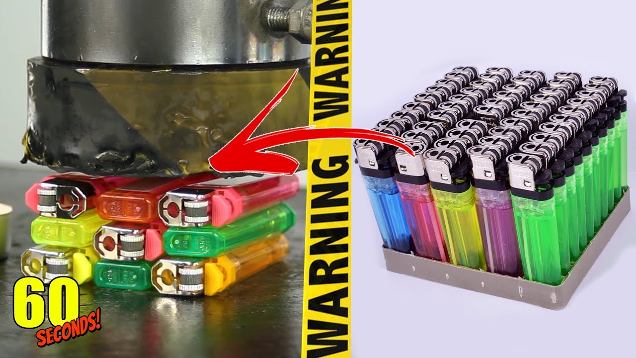 60 SECONDS Experiment - HYDRAULIC PRESS VS Gas Lighters | CRASH TEST