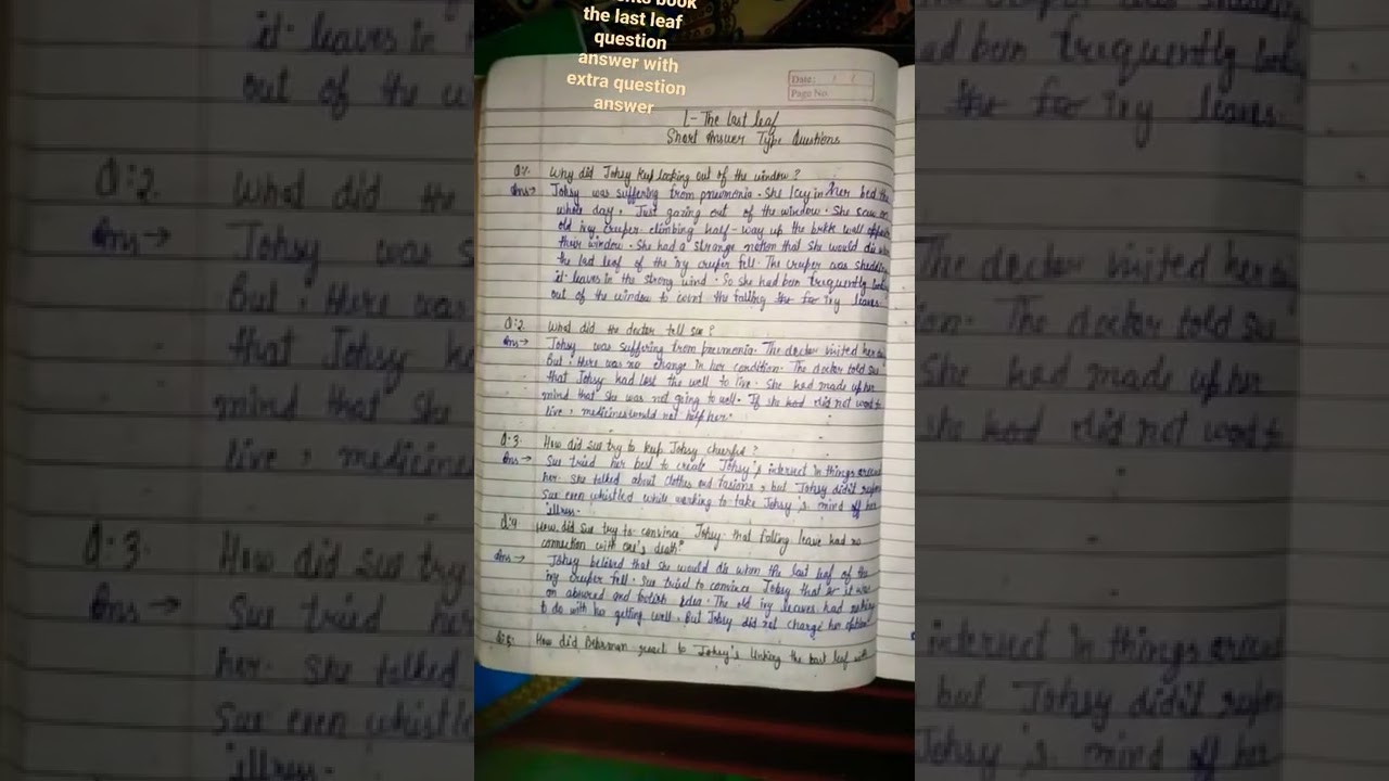 class 9 |English moment book the last leaf| back exercise question answer plus extra question answer