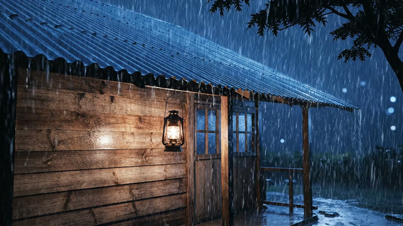 No Ads Rain Sounds for Sleeping - ASMR Rain on Tin Roof with Peaceful Thunder Echo