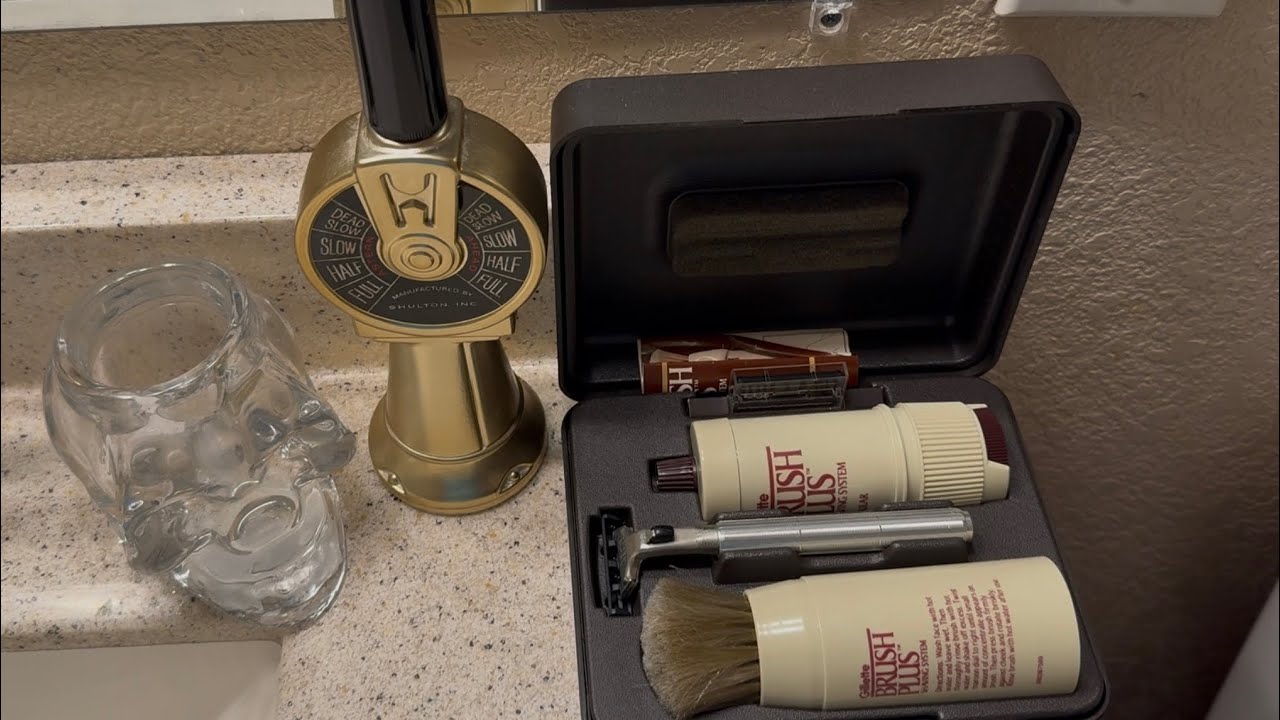 Vintage Shave-1984 Gillette Brush Plus Shaving System, ATRA Razor, & Original Old Spice Aftershave.