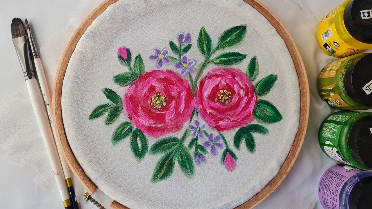 How to Paint Roses on Chiffon Fabric | Fabric Painting | Easy Fabric Painting for Beginners 
