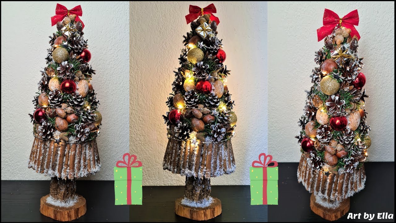 Christmas decorations ideas! Decoratiuni de Craciun!Brad de Craciun din carton,conuri,ghinde,nuci..!