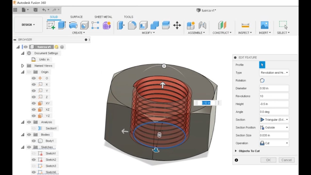 Fusion 360-08 Tuerca con roscado #fusion360