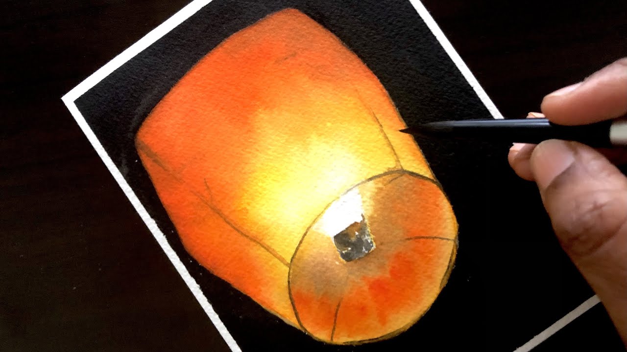 How To Paint Realistic Sky Lantern Tutorial |Step By Step Detailed Watercolor Tutorial For Beginners