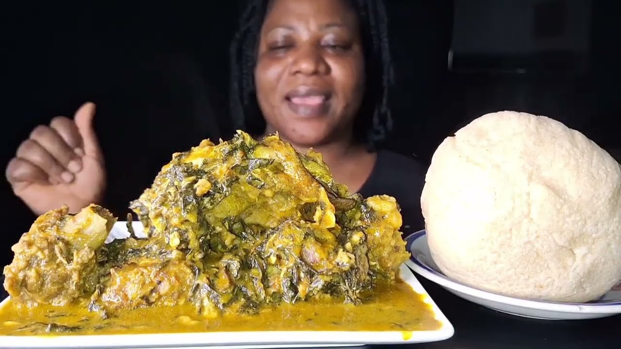 Nigeria food ASMR mukbang fufu with bitter Leaf soup mukbang 