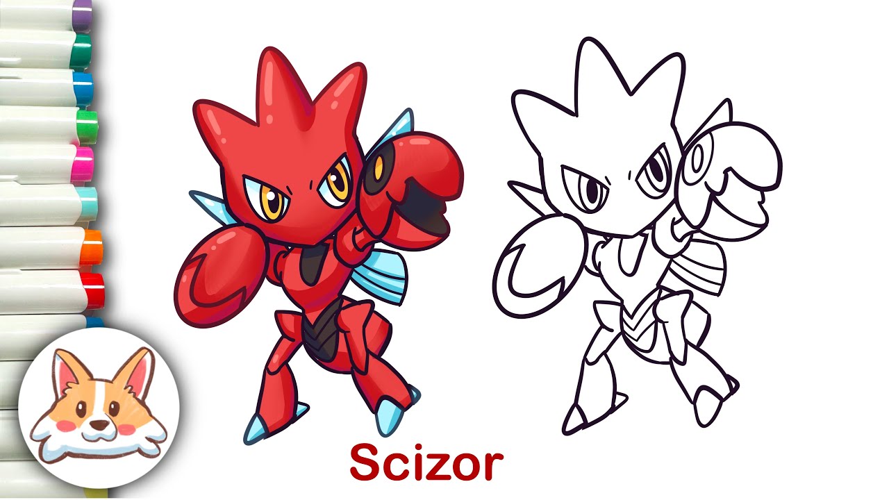 How to draw Scizor from Pokémon, easy step-by-step