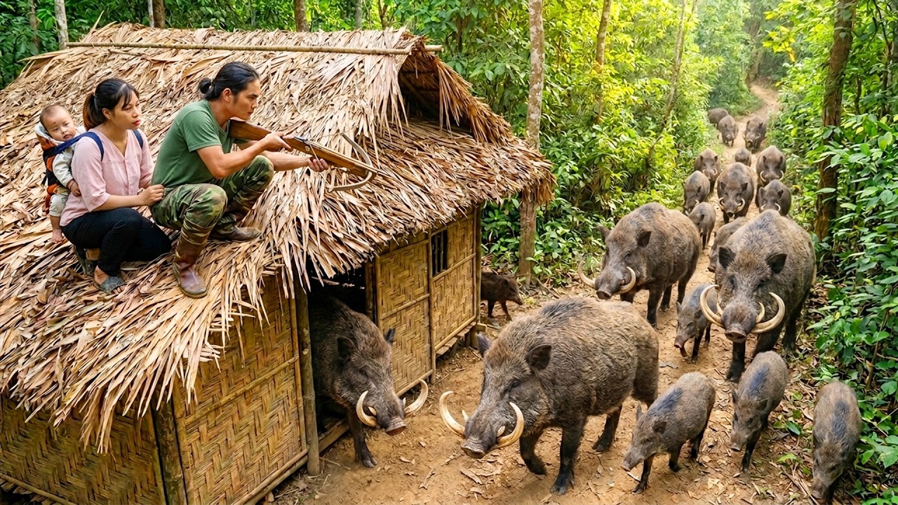 Hunting Giant Wild Boars Deep in the Forest | Bringing Them Home to Tame on the Farm -ALONE SURVIVAL