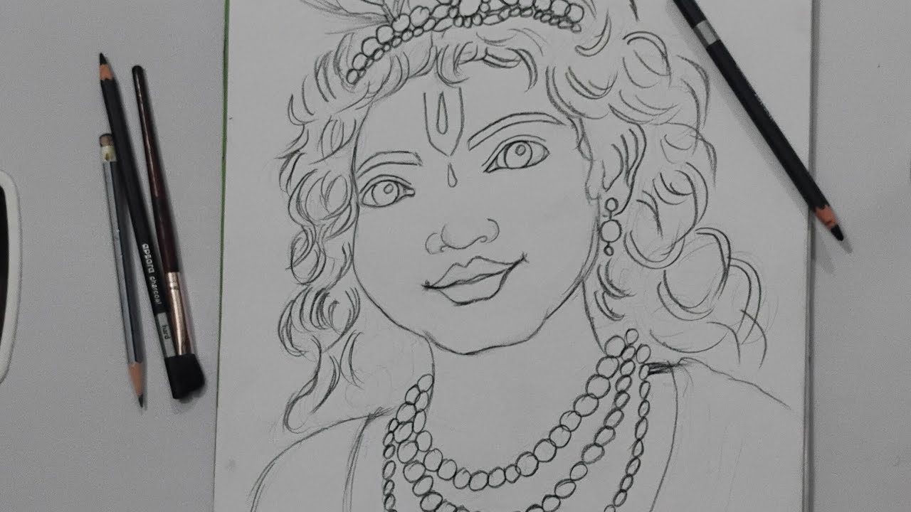 Subsriber demand Cute little krishna Potrait drawing ##easy  step by step