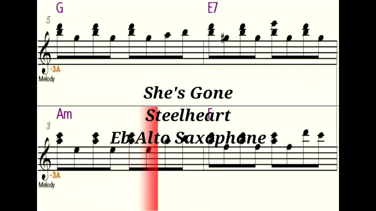 She's Gone - Eb Alto Saxophone - Play Along - Sheet Music - Backing Track