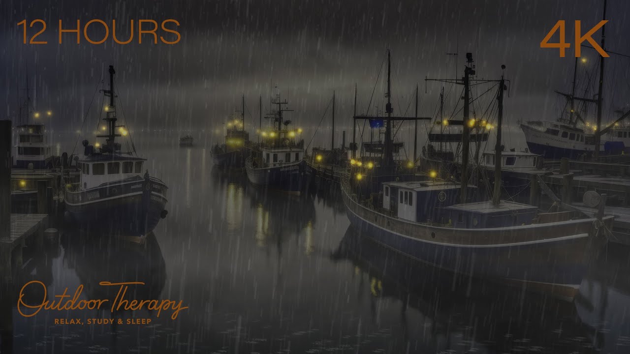 Harbor Hush: Rainy Night Symphony for Relaxation & Focus | Heavy Rain & Harbor Night Sounds 12 HOURS