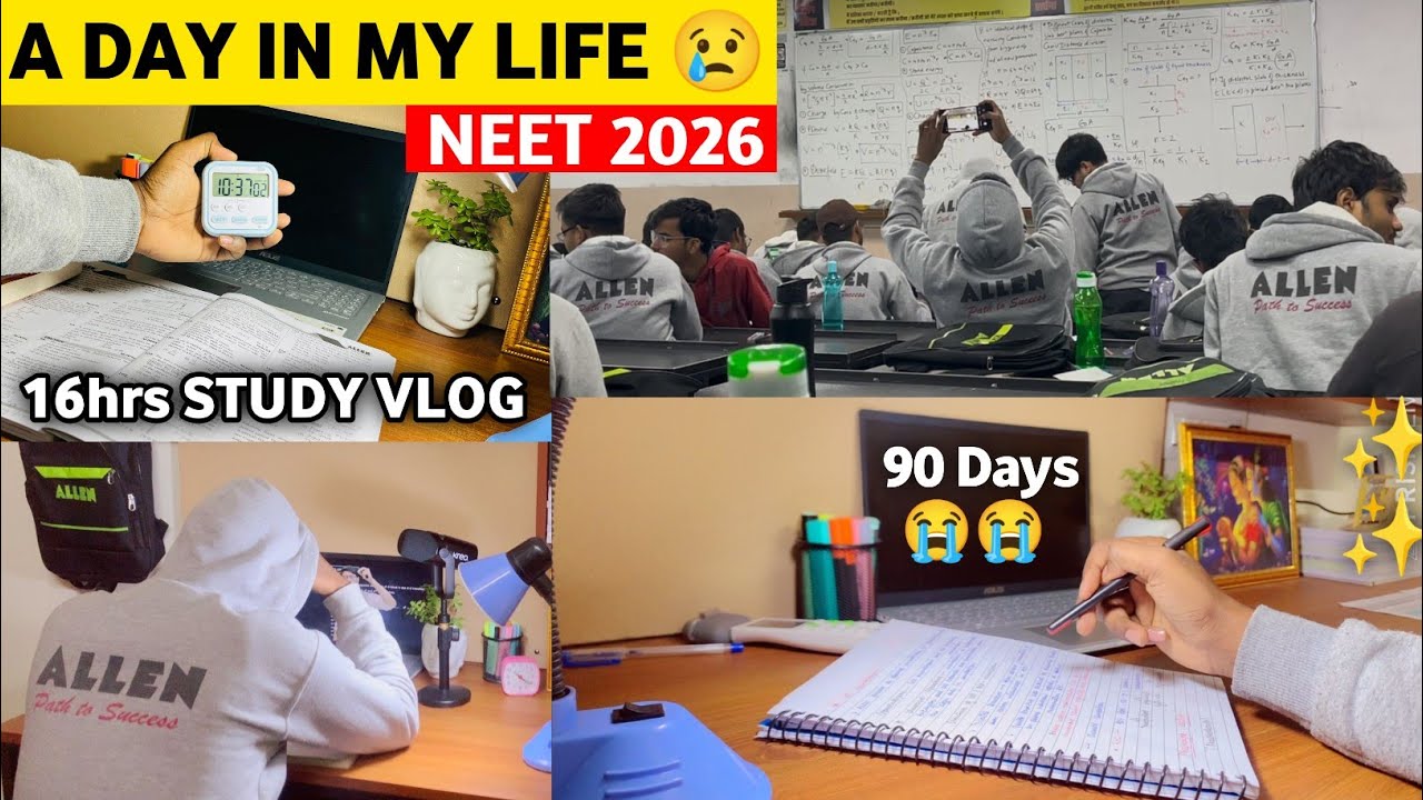 A DAY IN MY LIFE 💗 90 DAYS LEFT FOR NEET 2026 😢 STUDY VLOG ✨ ALLEN KOTA CLASSROOM STUDY MOTIVATION 