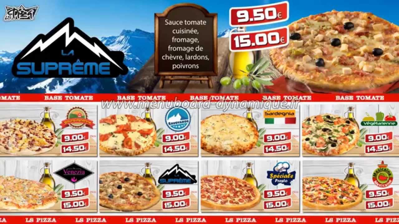 Menu board dynamique anim&eacute; Pizzas HD
