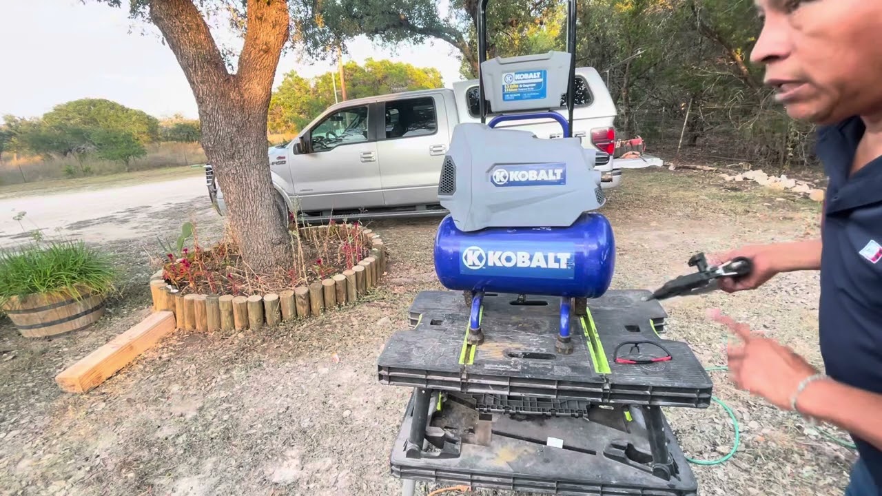 Utilizando compresor de aire a presión por primera vez.