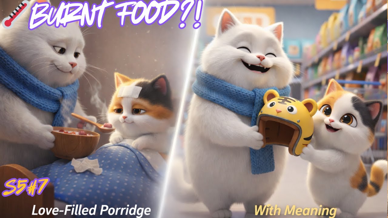 A Cute Cat Story: Baby Kitten is Sick! 😿 Papa Cat Saves Her with Magic Porridge (Touching)
