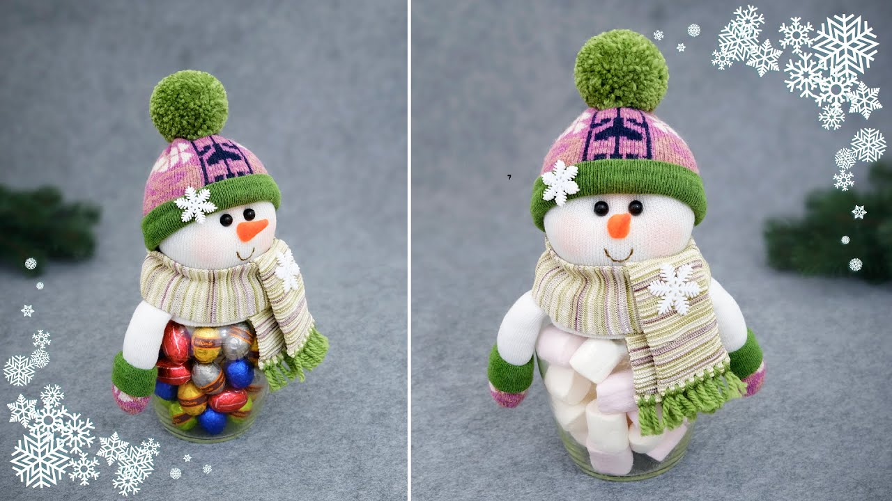 Glass Jar Snowman⛄Сладкий Рождественский Подарок DIY🍬Легко и Просто из Носков🧦