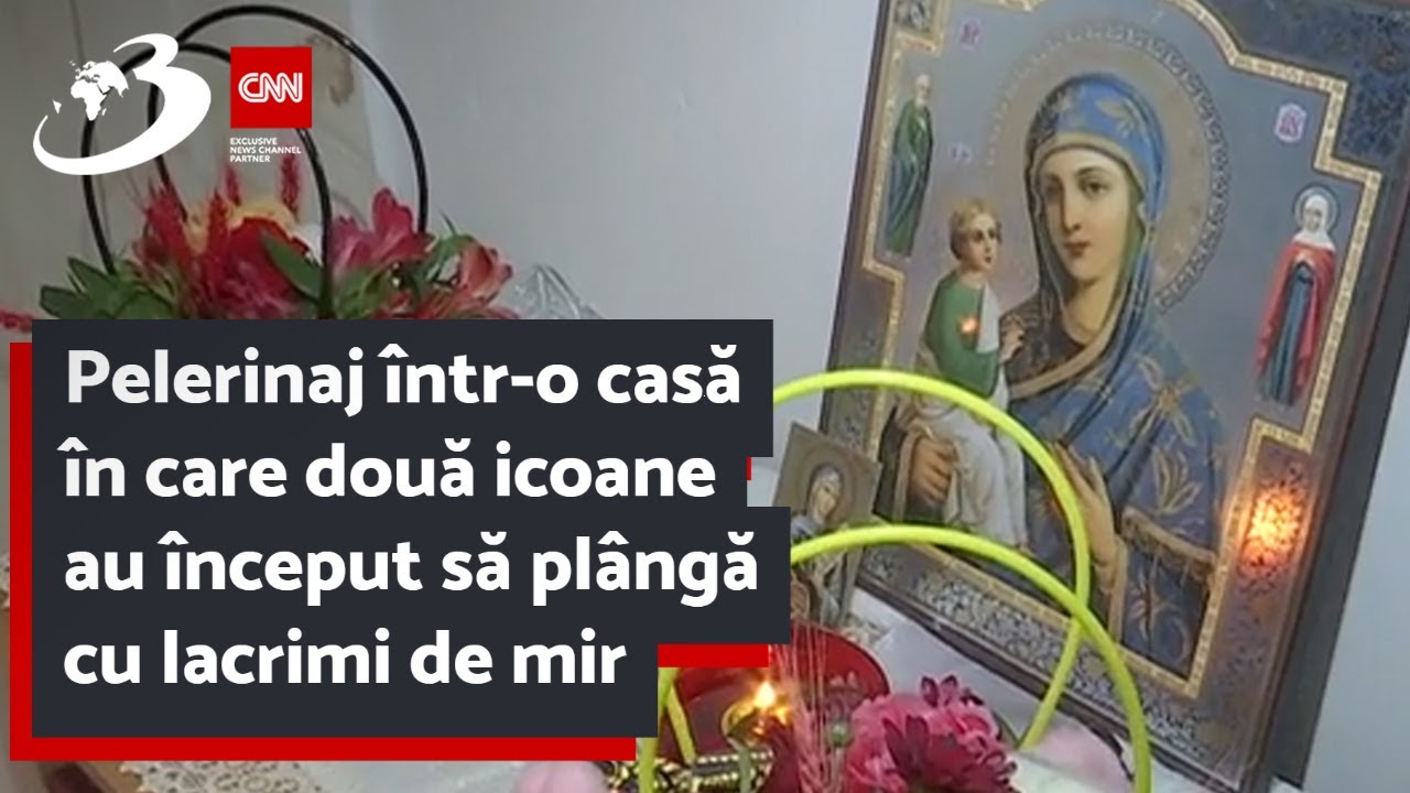 Pelerinaj într-o casă în care două icoane au început să plângă cu lacrimi de mir