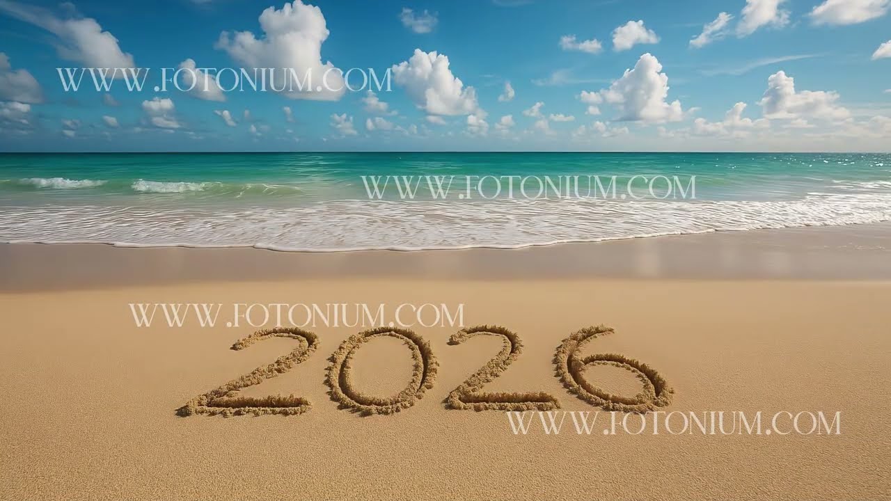 New Year Transition on Tropical Beach: &ldquo;2025 Washed Away, 2026 Arrives&rdquo; Download Link in Description