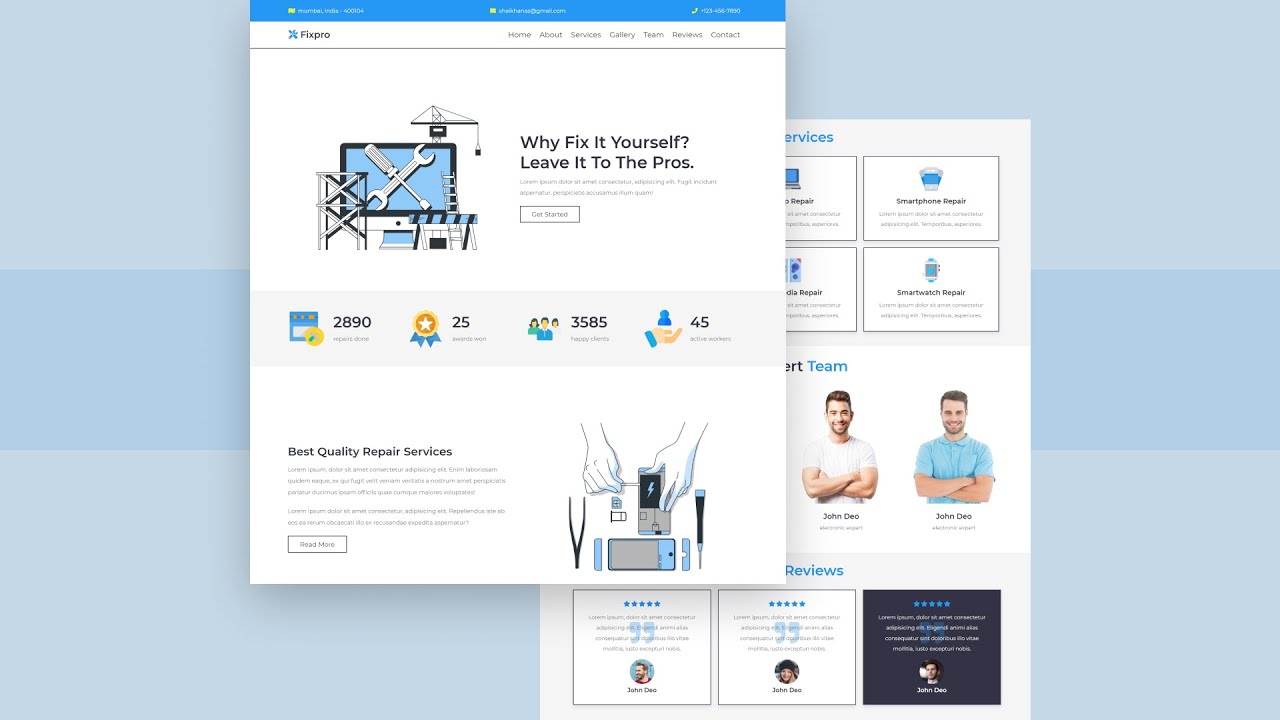 Create A Responsive Repair Service Website Design [ HTML / CSS / SASS / JavaScript ] From Scratch
