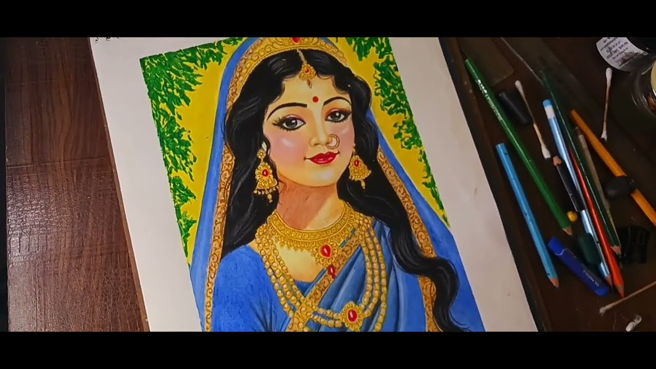 Beautiful Radha Rani Colour Drawing | Indian Traditional Drawings | Artful Sanjna 