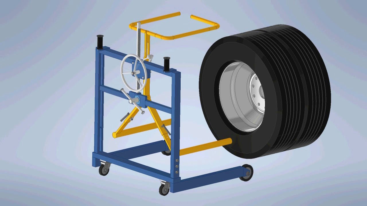 Máquina soportadora y centradora de ruedas de camiones