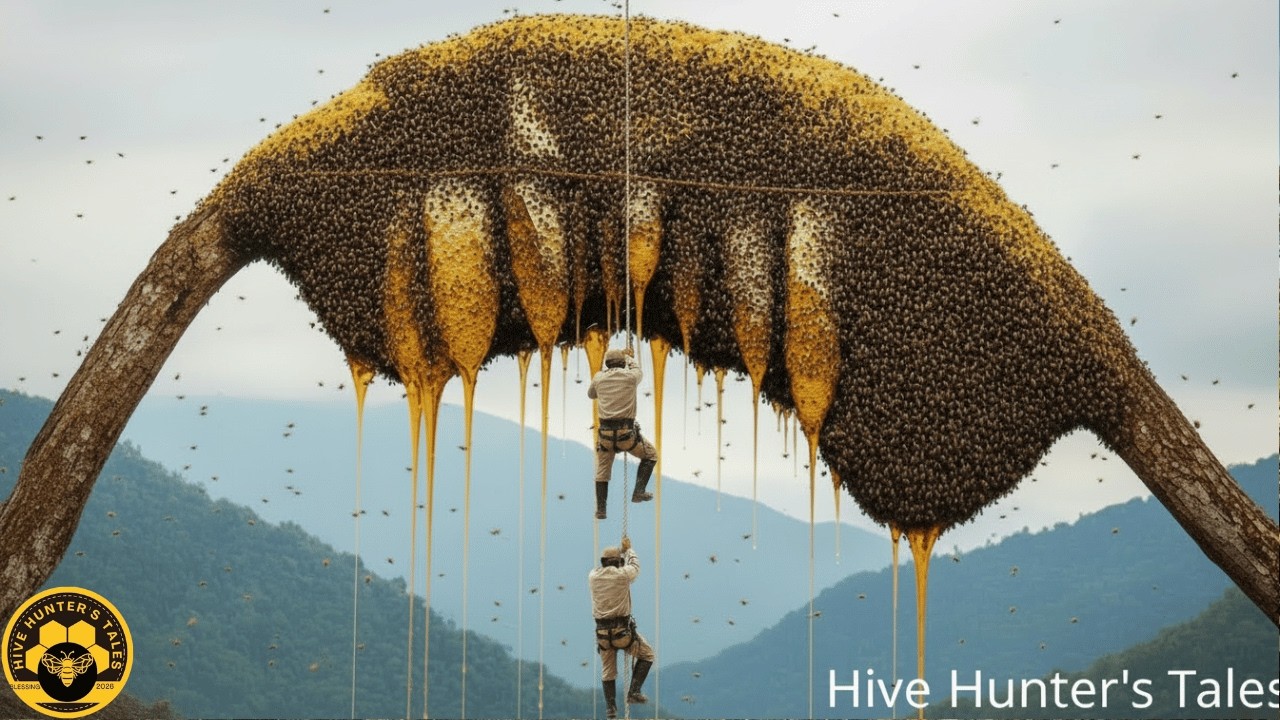 Climbing Jungle Vines to Harvest Wild Honey on a Giant Tree