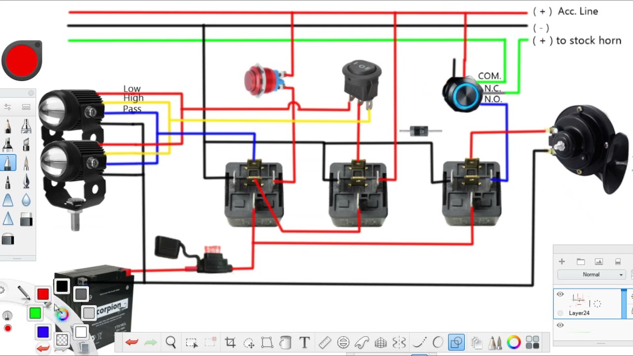 4 Wires Mini Driving Lights + Loud Horn (With Passing)
