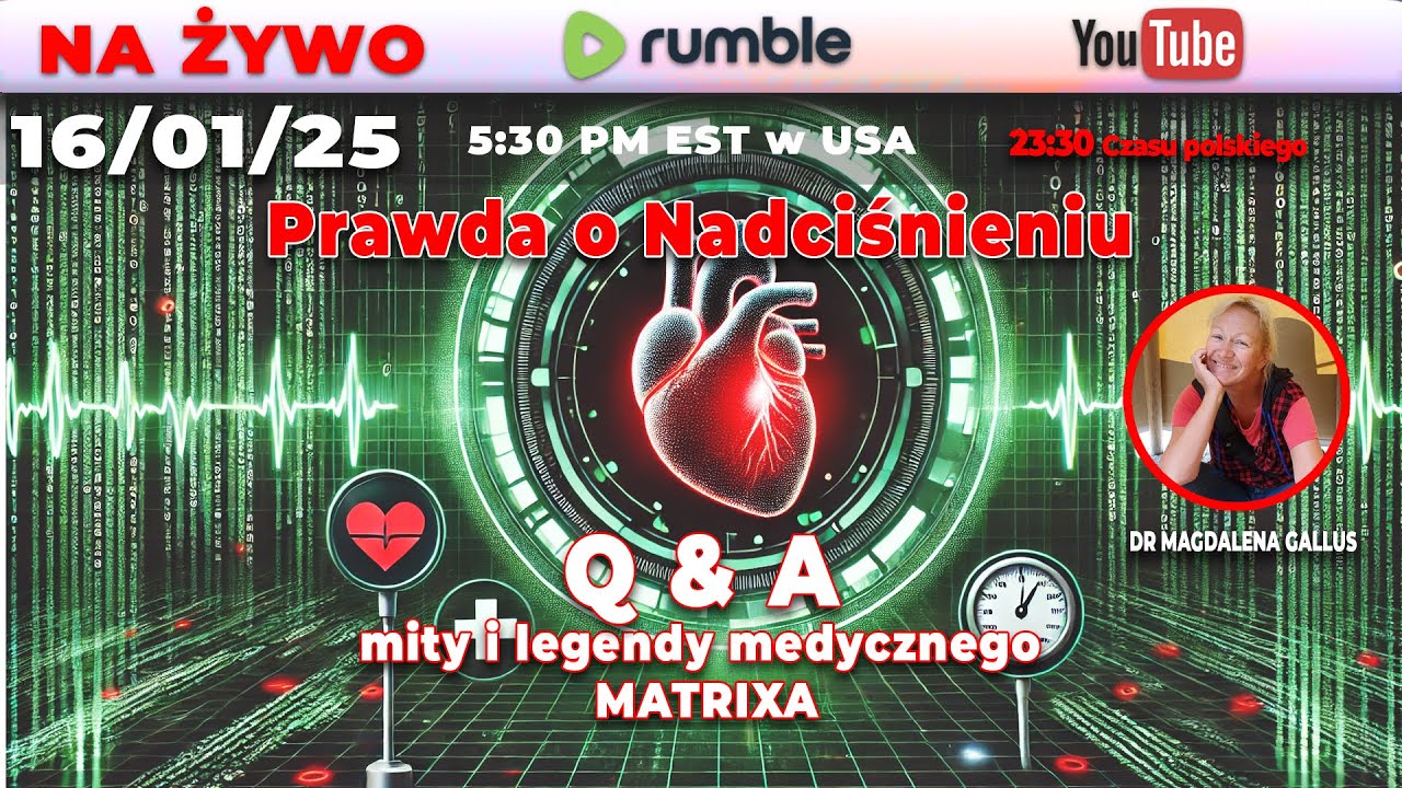 🔴 Live 16/01/25 | Dr Magdalena Gallus | Mity i Legendy Medycznego MATRIXA | Prawda o Nadciśnieniu