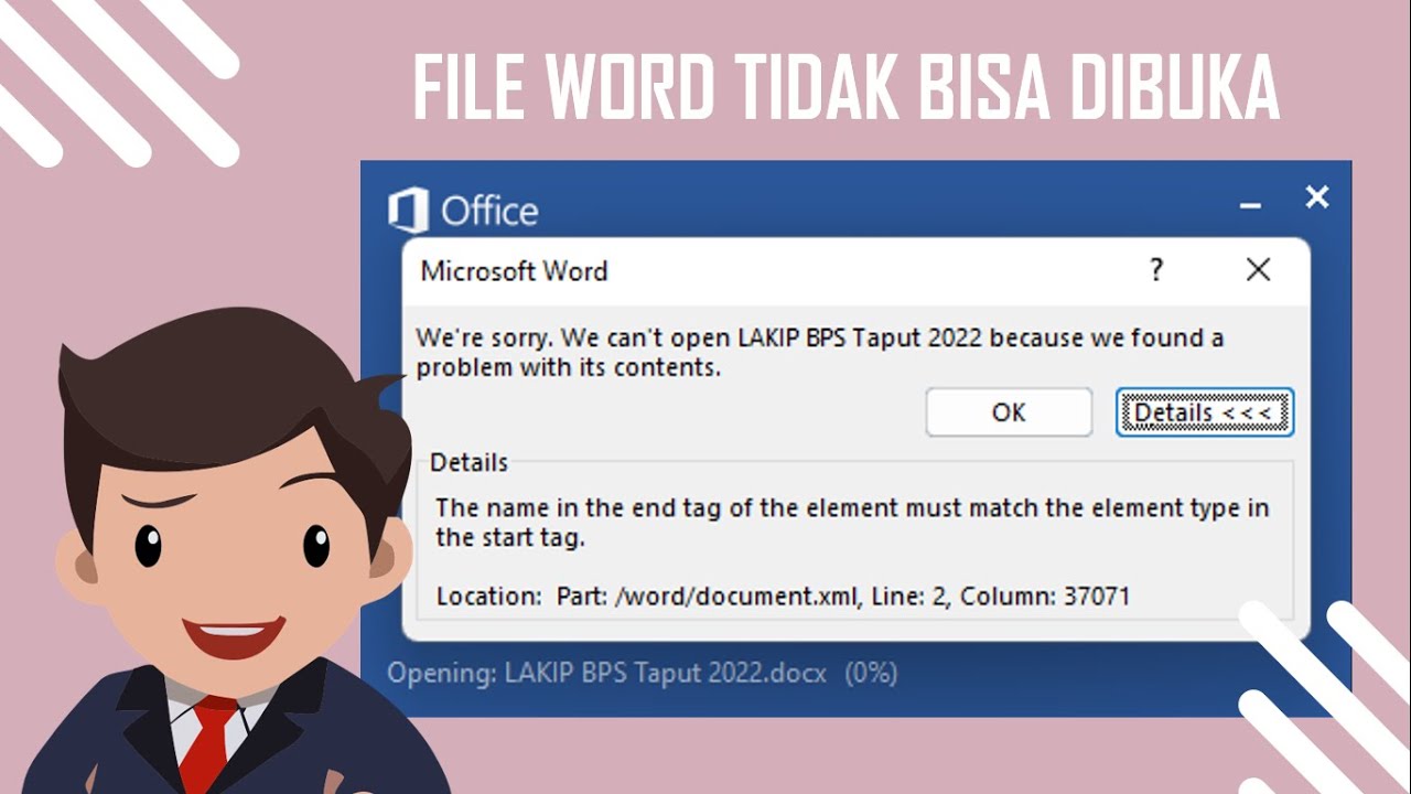 Cara mengatasi We can't open file because we found a problem with its contents