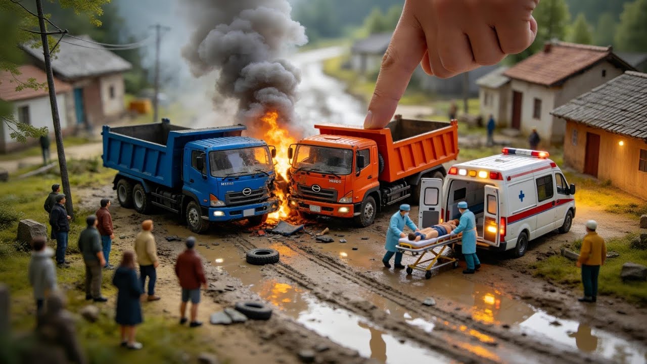 Hino Dump Truck Crash Disaster 😱🚚 Ambulance Rushes to Rescue | Ultra Realistic Miniature Diorama