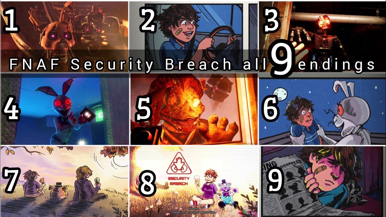 FNAF Security Breach all 9 endings