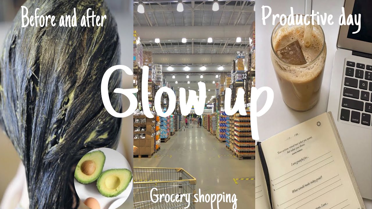 GLOW UP | Productive Day | Grocery shopping ماسك للشعر الجاف 🥑| مشترياتي😍 |ترتيب و عناية |💅