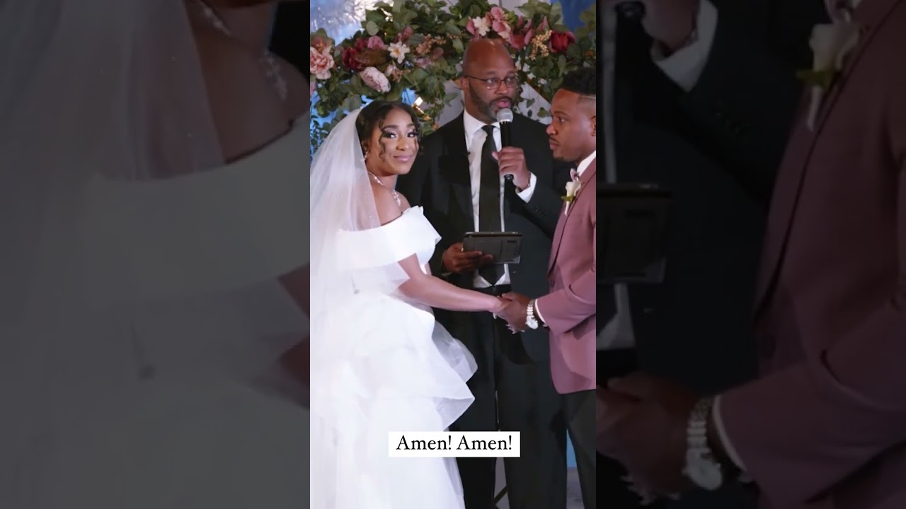 The wedding officiant speaking on behalf of the bride and groom!  Funny moment #weddingmoments