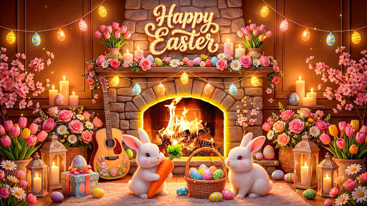 Cozy Easter Fireplace Ambience 🐇 Gentle Background Music 🥕 Happy Easter, Easter Ambience