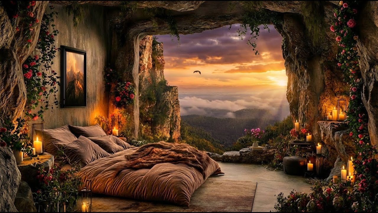 Relax Music 🌅 Cozy Cave Room with Sunset View | Peaceful Nature Ambience for Deep Relaxation