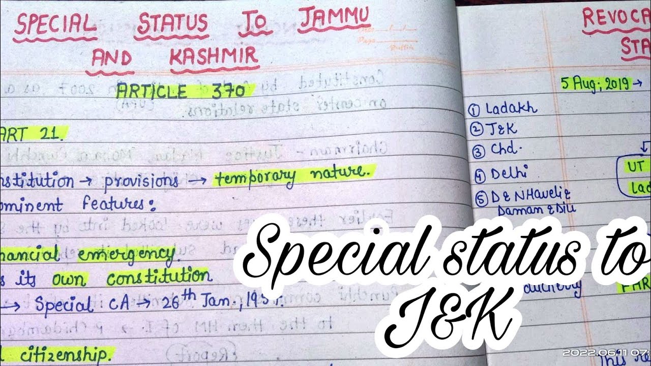 Special status to jammu and kashmir || lec.57 || Handwritten notes || Indian Polity || An aspirant !