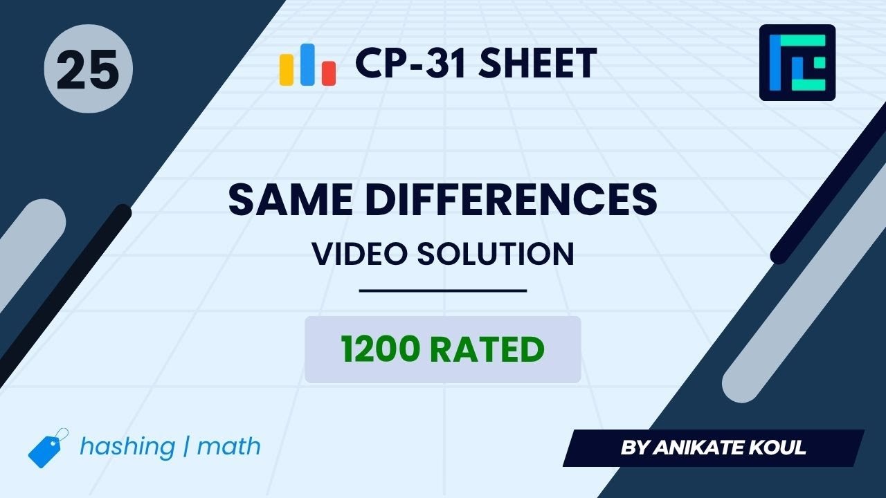 #25 Same Differences | Video Solution | 1200 Rated | TLE CP-31 Sheet | Best Codeforces Problems