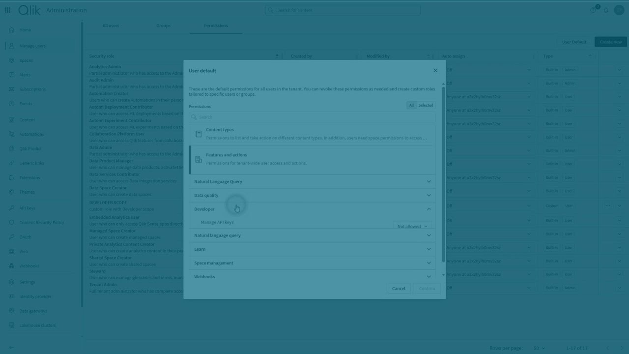 Управление ключами API в Qlik Cloud Analytics