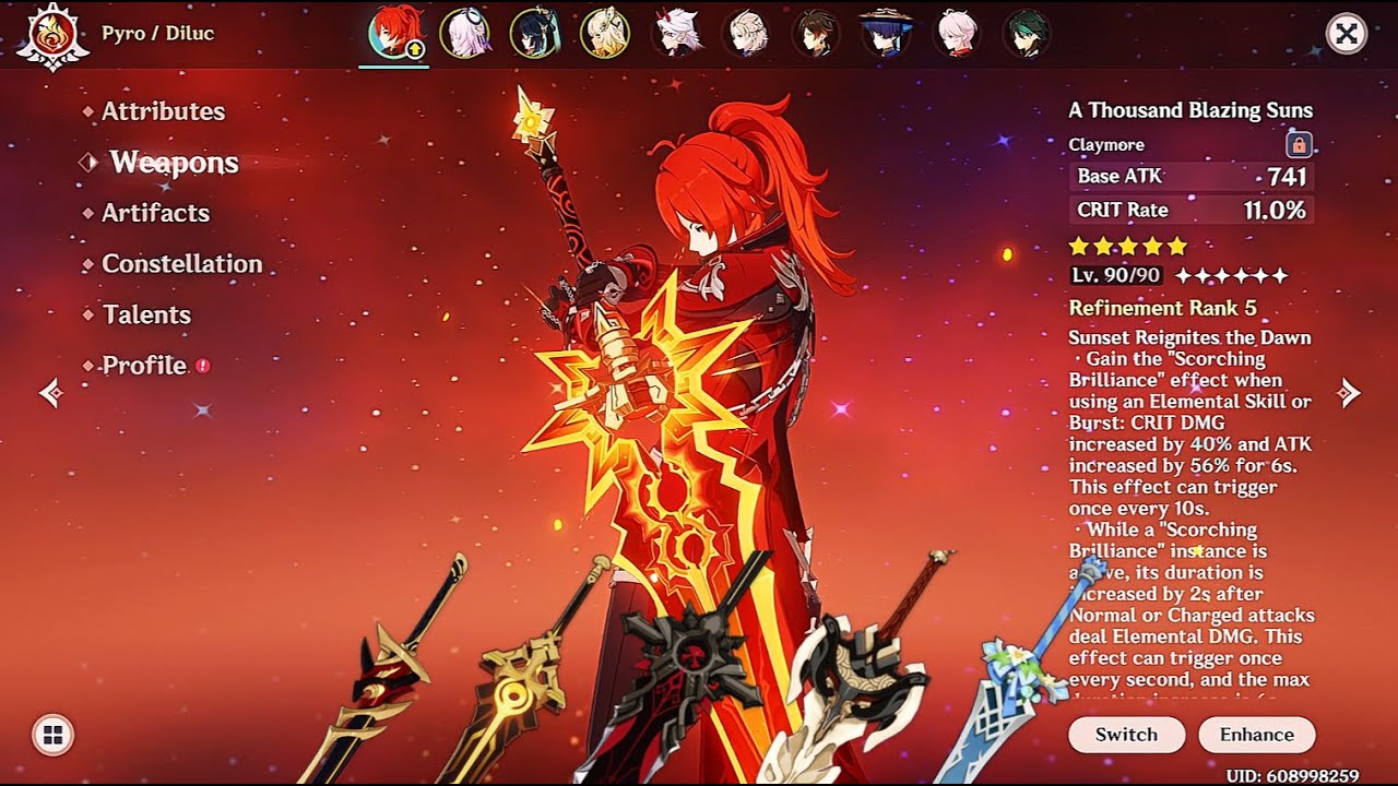 Is A Thousand Blazing Suns (Mavuika's Claymore) Diluc's NEW BiS Claymore? R5 Weapon Comparison Demo