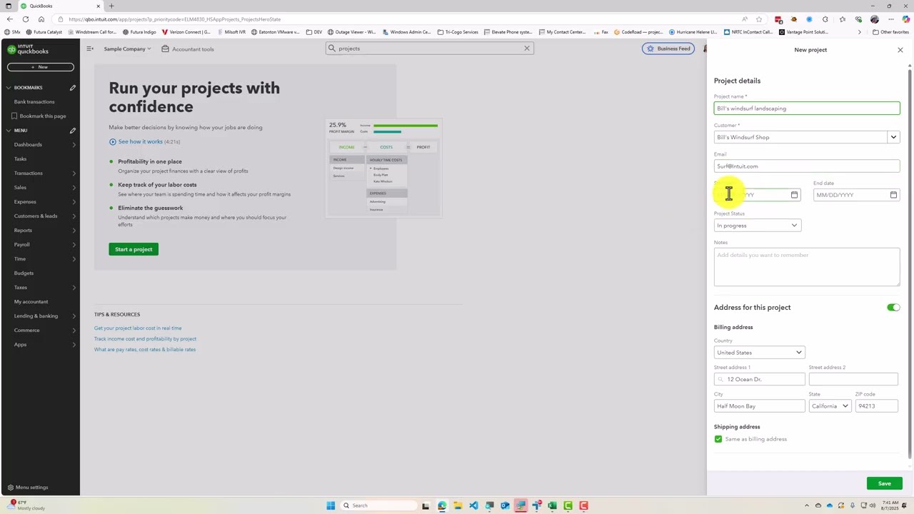 QuickBooks Online Projects Walkthrough