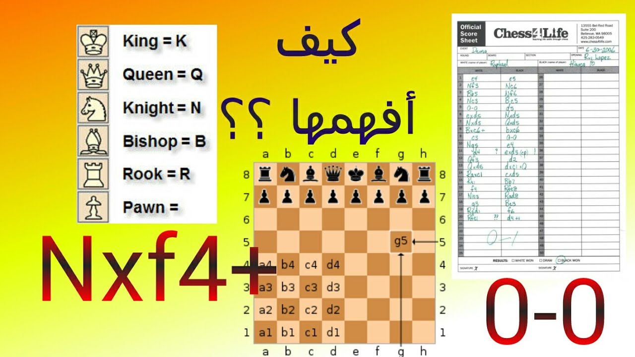 طريقة قراءة و كتابة نقلات الشطرنج شرح مفصل