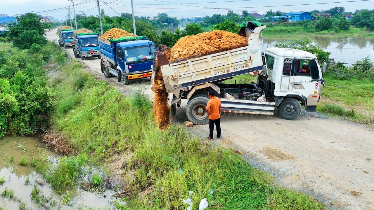 Started Opening Amazing Project.! Landfill Delete Deep Ground Using Dozer And 5t Truck Unloading 