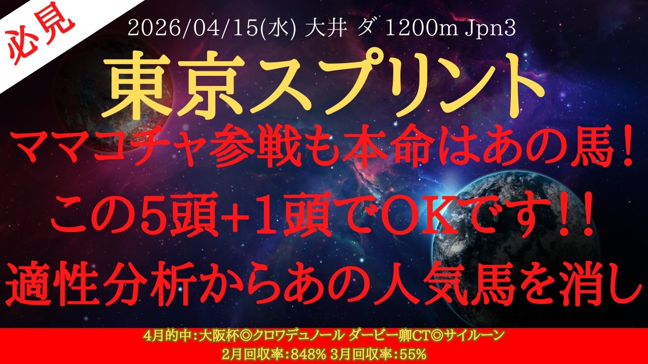 【 最終結論 】東京スプリント 2026 予想 ママコチャ参戦も本命はあの馬！この4頭+1頭でOKです！！適性分析からあの人気馬を消し【地方競馬予想】