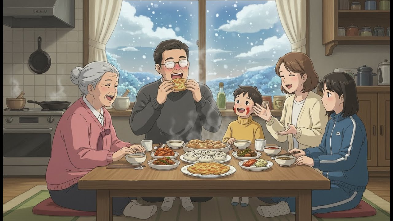 Cozy Winter Days with My Grandparents ❄️ Kimchi Jjigae & Roasted Sweet Potatoes | Ghibli-Style ASMR