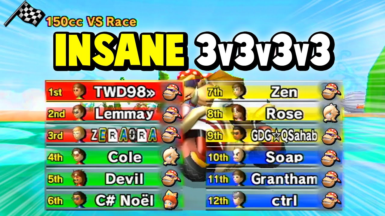 Я попытался сыграть в Mario Kart Wii 3v3v3v3... (безумная концовка)