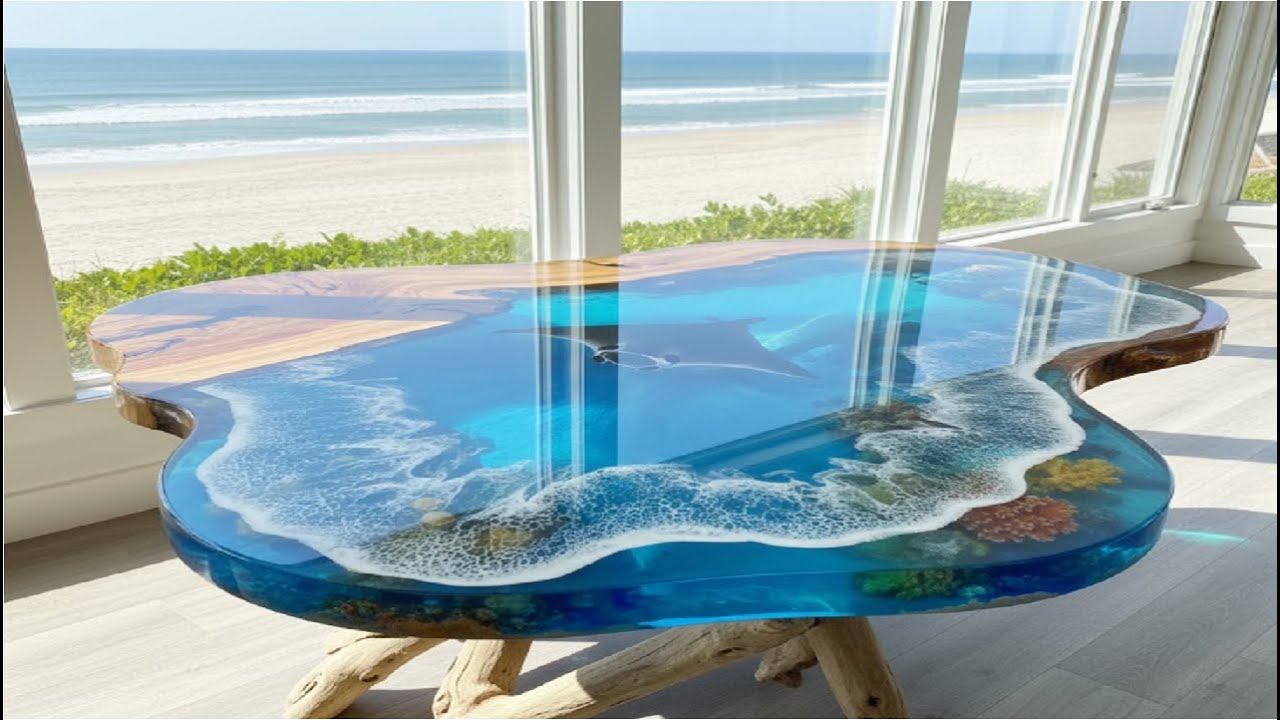 The Process of Making Unique, Soul-Capturing Ocean Wave Epoxy Table - Delicately Curved Table Edges