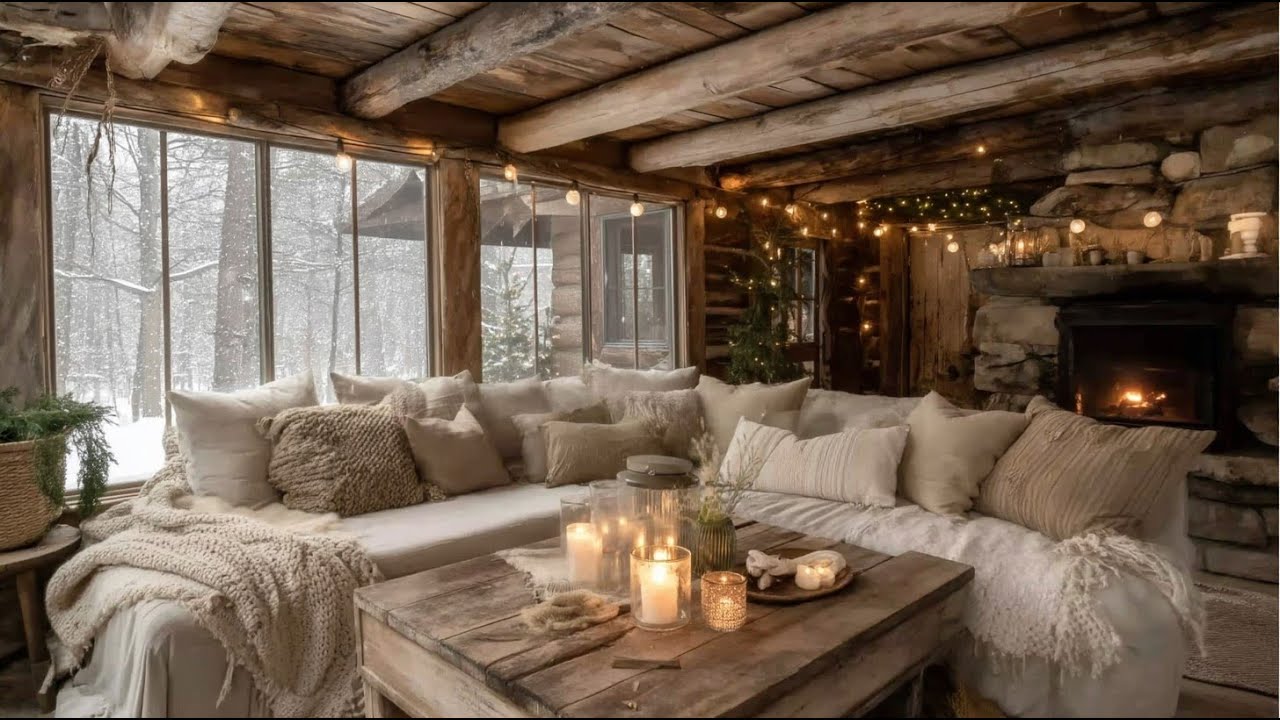 2Hours of Relaxing Piano Music • Cozy Fireplace & Falling Snow for Sleep, Study & Deep Focus