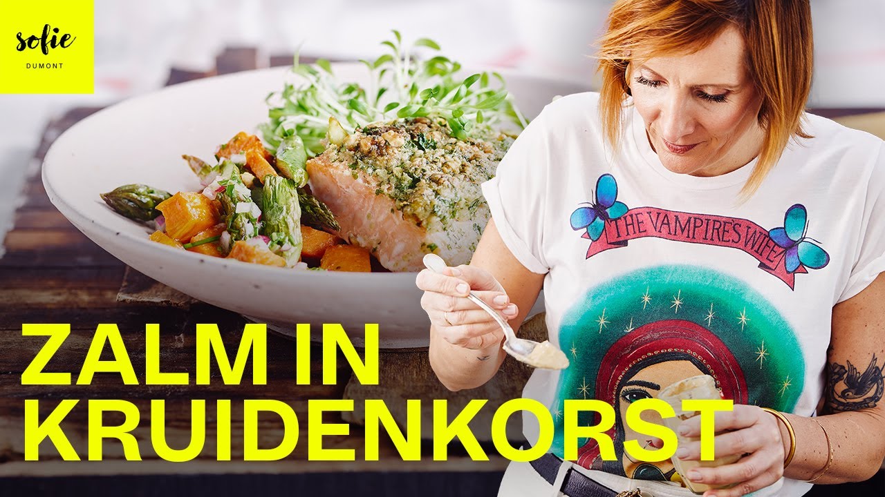 Sappige zalm met parmezaan-kruidenkorst, asperges en zoete aardappel | Sofie Dumont