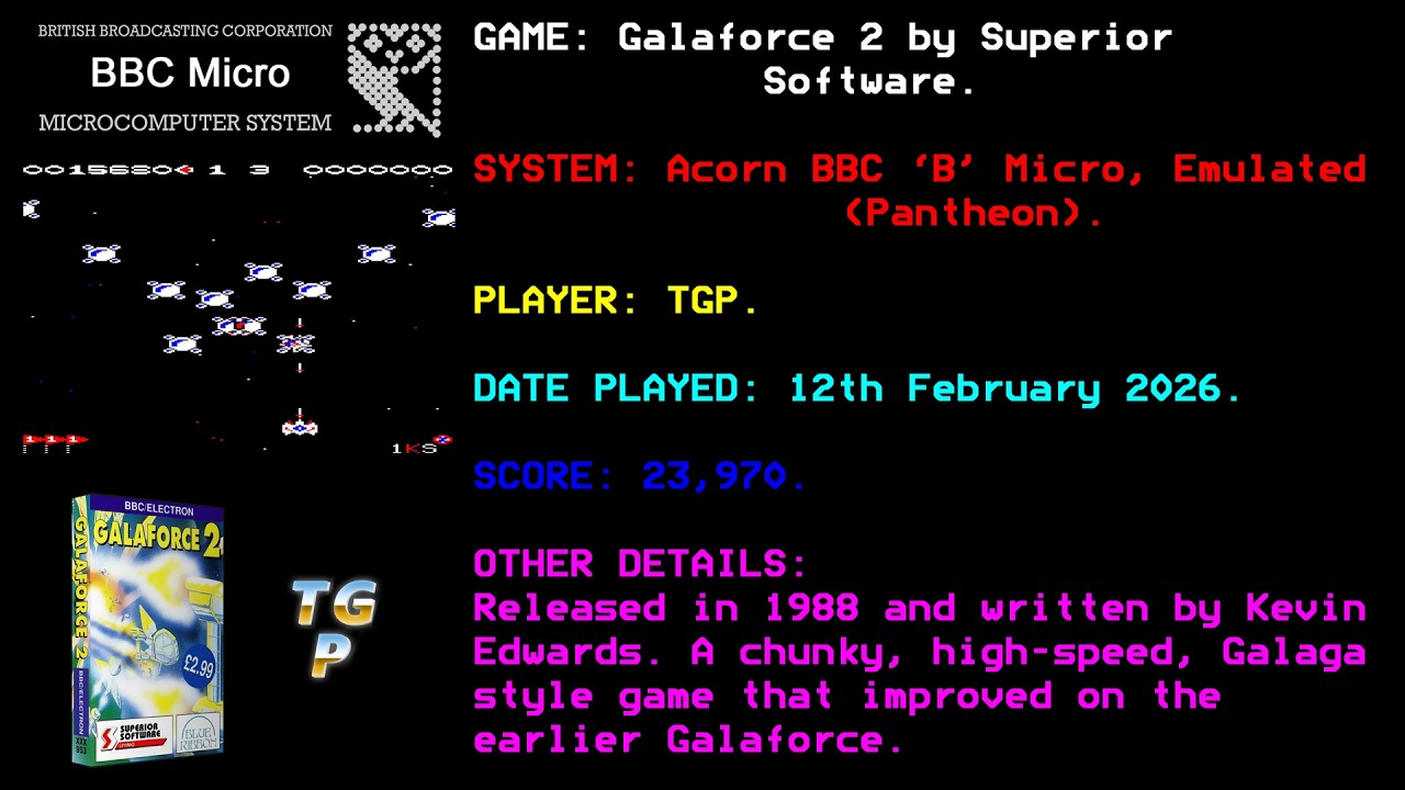 Galaforce 2 - Superior Software - BBC Micro - Emulated (Pantheon) - 23,970 points.