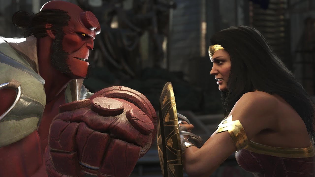 Injustice 2 : Hellboy Vs Wonder woman - All Intro/Outros, Clash Dialogues, Super Moves